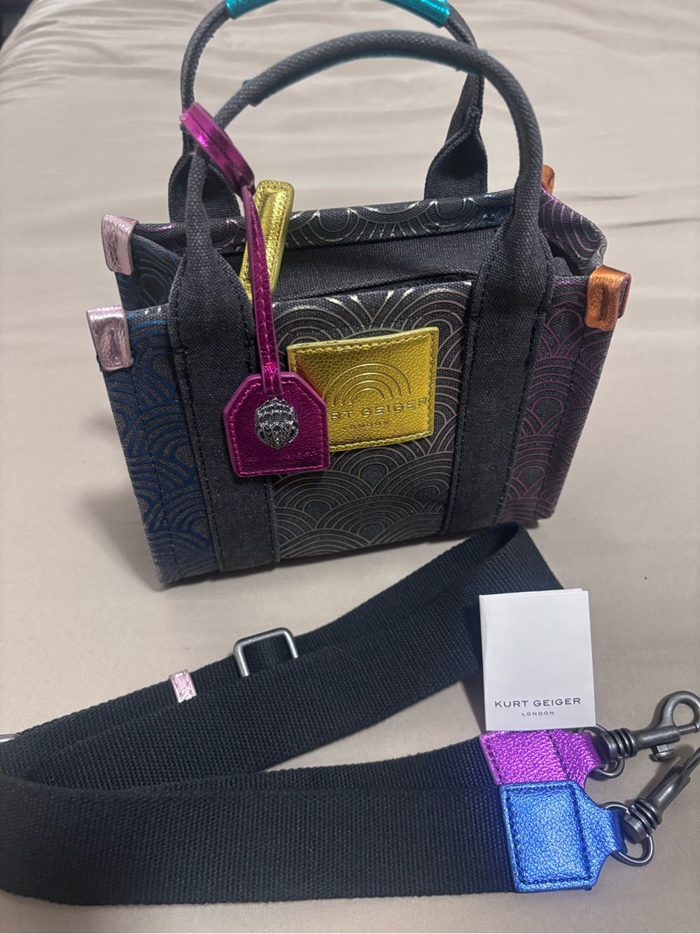 Kurt Geiger Black Mini Tote with Multicolor Metallic Accents